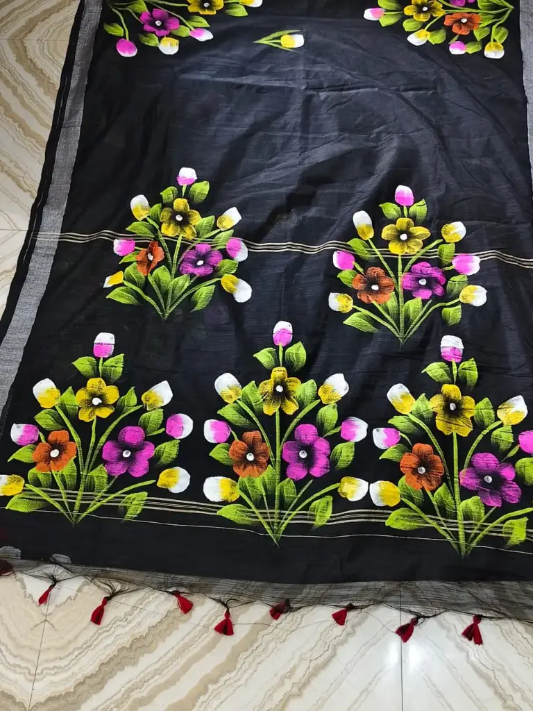 Hand printed handloom sareee